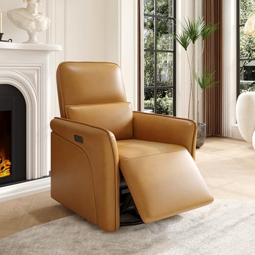 Garvee Power Recliner Chair Swivel Glider, 360 Swivel Rocker Chair with Massage, USB Ports, Adjustable Lumbar Support, Footrest, Nursery Chairs for Li