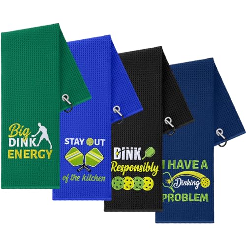 Hosuly 4 Pcs Dinkball Towel 16 x 24 Microfiber Waffle Athletic Towel with Clip Dinkball Lover Gift for Men Women Pi Day Mothers Day Party Favors(Men Stylish)