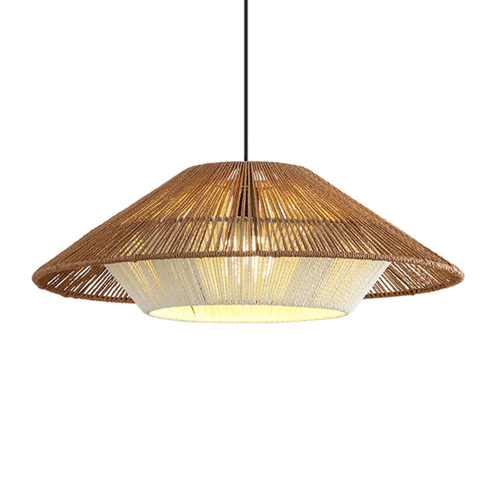 Suspension corde de chanvre blanche 60cm luminaire rotin métal pour îlot de cuisine et salon