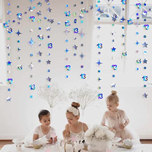 Image of Iridescent 13th Birthday Decorations Number 13 Circle Dot Twinkle Star Garland Metallic Hanging Streamer Bunting Banner Backdrop Girls 13 Year Old Birthday Thirteen Official Teenager Party Supplies