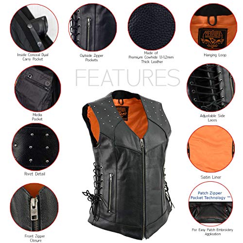 Image of Milwaukee Leather Women's Premium Classic Leather Motorcycle Rider Vest w /Adjustable Side Laces