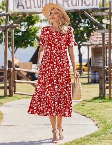 Image of Zeagoo Womens Summer Dresses 2026 Casual Midi Dress Flowy Sundress Ruffle Short Sleeve Tiered Dresses A Line Boho Dress
