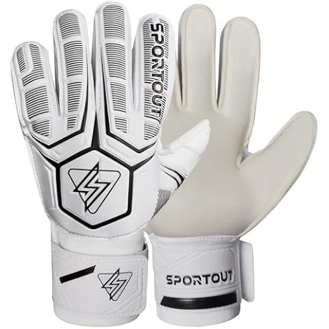 Sportout Goalie Gloves, Goalkeeper Gloves with Finger Protection, Soccer Gloves, Breathable Soccer Goalie Gloves, 4mm Latex, for Kids Youth and Adult(White,5) Cover
