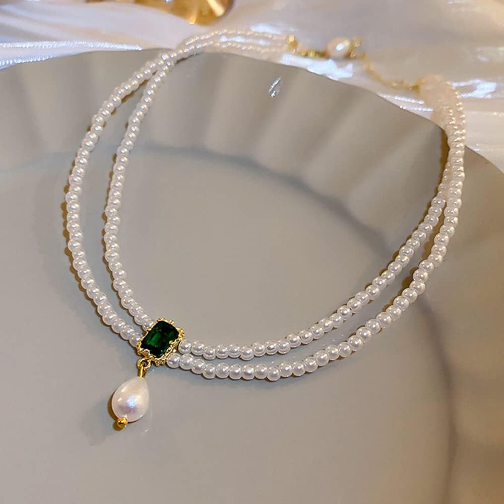 Jumwrit Boho Layered Pearl Choker Necklace Multi Strand Pearl Necklace Dainty Rhinestone Flower Necklace Twist Beads Necklace Wedding Party 20s Flapper Necklace for Women (Style 5) - Image 6