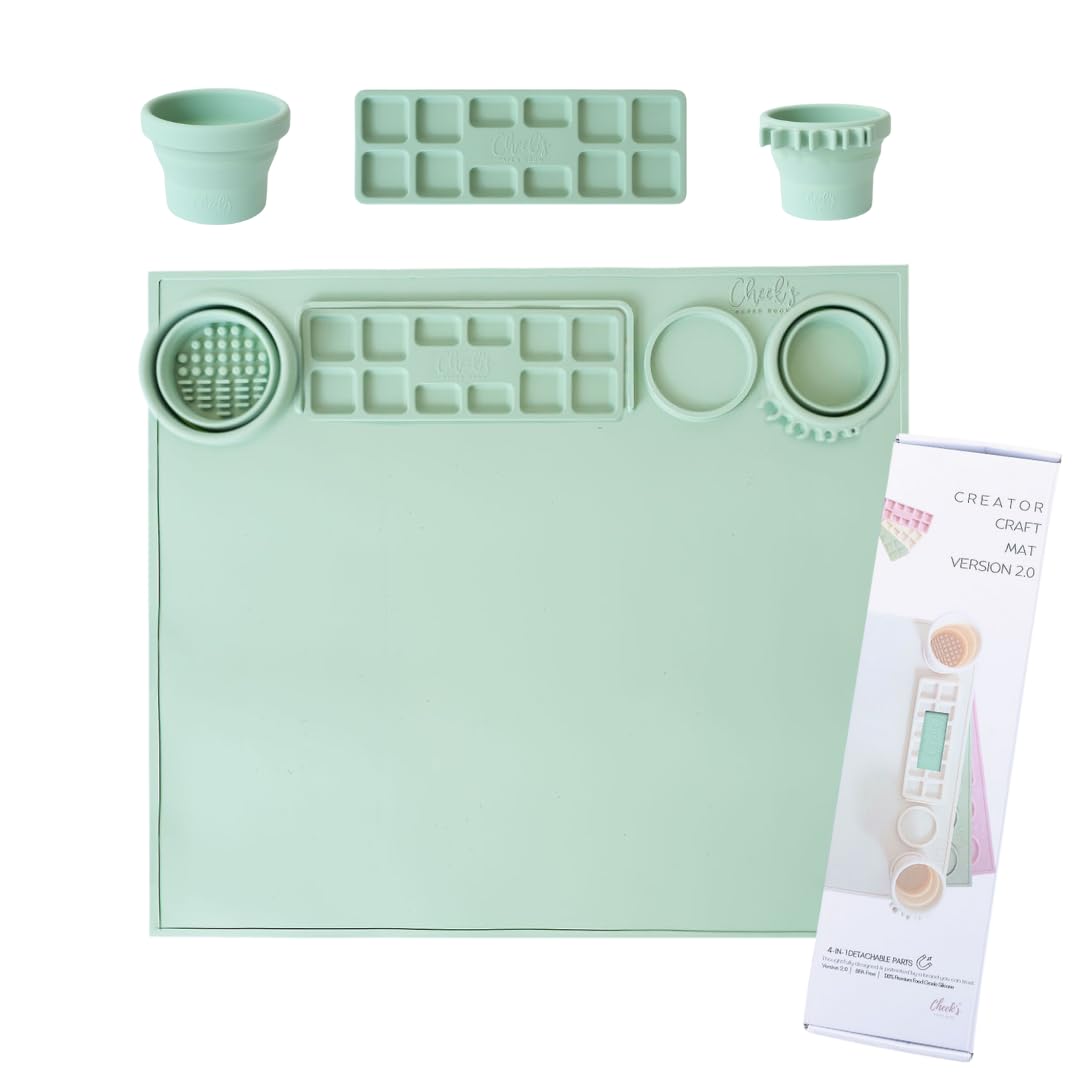 V2.0 Art Creator Silicone Craft Mat for Kids 15"x17" – Non-Stick, Waterproof &amp; Easy to Clean, Collapsible Cleaning Brush, Removable Palette &amp; Cups for Painting, Resin, Crafts, Clay &amp; Playdough