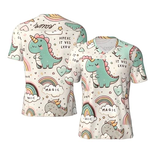 Stylish Athletic Sports Jersey Kawaii-Dinosaur-Rainbow Men's Rugby Jersey X-Large