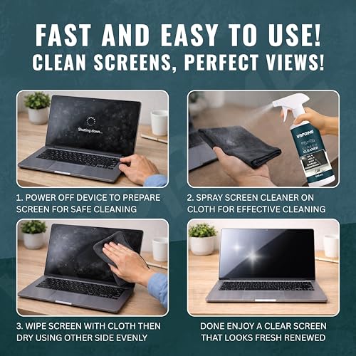 Image of VRPRIME Laptop Cleaner Kit | Combo with 500ML Laptop Screen Cleaner Spray for Keyboard, Mobile Phone, Camera Lens, Computer, Gadgets, Electronics, TV | Large Microfiber Cloth & Brush