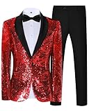 Elionm Red Suits for Mens Sequin Suit Slim Fit 2 Piece Shiny Prom Christmas Tuxedos Suit Set Men's Party Dress Suits Homecoming Outfit M