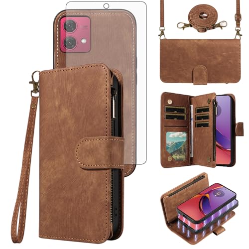 Housse Moto G84 5G antichoc étui portefeuille fermeture éclair et protection écran