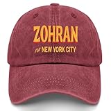 Zohran Mamdani Hat for Mens Cool Washed Distressed Baseball Caps Wine Red