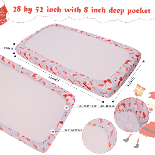 Image of Christmas Crib Sheet, Fitted Crib Sheet with Santa Claus, Christmas Stocking, Snowflake, Measuring 52'' x 28'' to fit Standard Crib & Toddler Mattresses, Gray