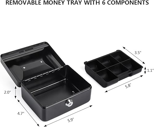 Miniatura 5 de Kasten Caja pequeña con bandeja para dinero, caja de metal con cerradura para niños, 5.9 x 4.7 x 3.2 pulgadas, color negro