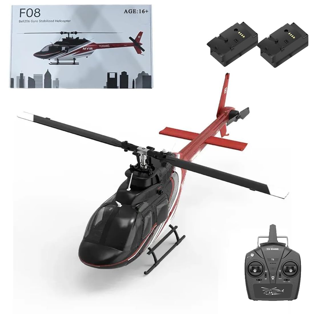 YUXIANG F08 Bell 206 RC Helicópteros para adultos, escala 1/27 6CH 6G/3D Gyro de 6 ejes estabilizado avión sin escobillas de accionamiento directo Flybarless Advanced Jet Ranger Avión,