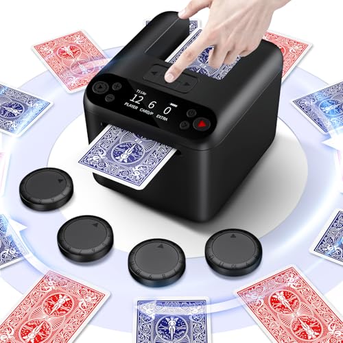 XPAW Automatic Card Dealer 1-2-3 Deck, 12 Players, 4 Drawing Remotes, Rechargeable Playing Suitable for Texas Hold'em UNO Poker Games Card Dealer