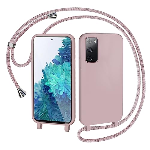 AOMYKE Handyhülle für Samsung Galaxy S20 FE / S20 FE 5G Hülle mit Band Handyband Samsung Galaxy S20 FE Hülle zum Umhängen Schutzhülle mit Kette Kordel Weich TPU Liquid Silikon Case Pink