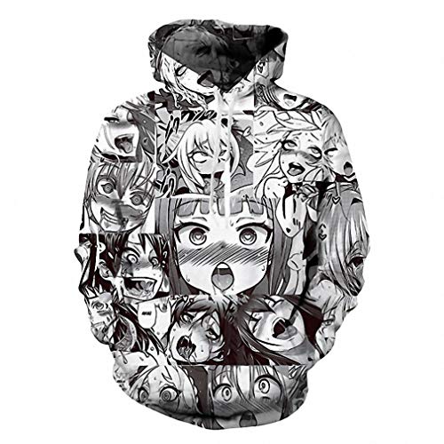 Ahegao Face Funny Printed 3D Hoodie for Women Men, Sweatshirt Cartoon Clothes with Pockets 3D Pullover Hoodie (Comics, L/XL)