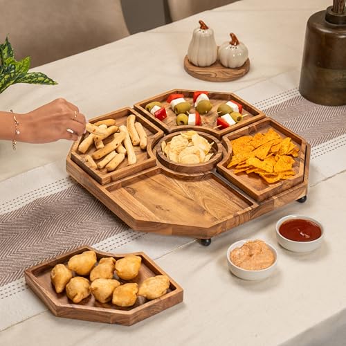 Image of PickAPart Acacia Wood Multipurpose Serveware | Modular Cheese Board Platter Set | Wooden Charcuterie Board for Cheese, Snacks, Fruits & Appetizers | Food-Safe Natural Finish | 15 x 15 Inch