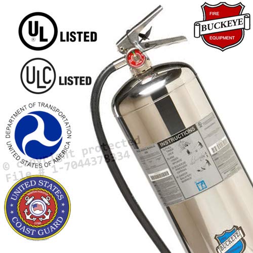Water Fire Extinguisher Refillable UL/ULC Rated Stainless Steel 2.5 Gallon Water Pressure Fire Extinguisher Buckeye with Wall Hook, Sign and Inspection Tag
