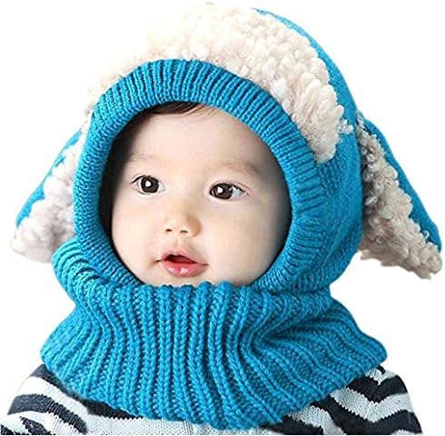 Baby Girls Boys Winter Hat Scarf Earflap Hood Scarves Caps (Blue)