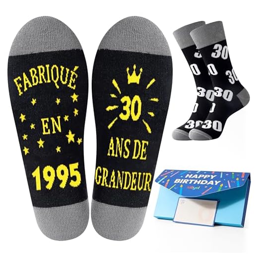 Moyel Cadeau Homme 30 Ans Anniversaire Chaussettes Homme 43-46 Coton Idée Cadeau 30 Ans Original 1995 Cadeaux Anniversaire Homme Mari Fils Papa
