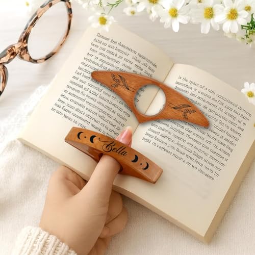Soporte de madera personalizado para páginas de libros, marcapáginas con nombre personalizado, soporte para página de pulgar personalizado, accesorios para libros, regalos para amantes de los libros