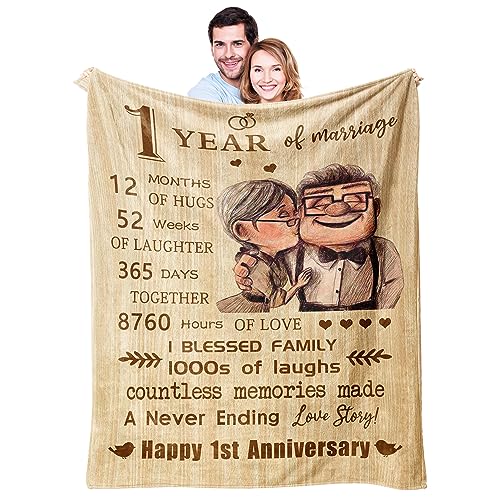 Manta de primer aniversario para pareja, regalo de aniversario de un año, 60 x 50 pulgadas, primera boda para marido/esposa/él/ella, el mejor regalo para el primer aniversario de boda