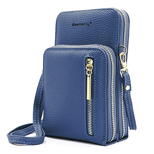 YERUUE Bolsos Bandolera de Mujer, Bolsas de Hombro de Piel Sintética para Bolso para Movil con 8 Ranuras para Tarjetas, Bandolera Larga Ajustable y Desmontable y Bolso con 3 Cremalleras (azul oscuro) Cover