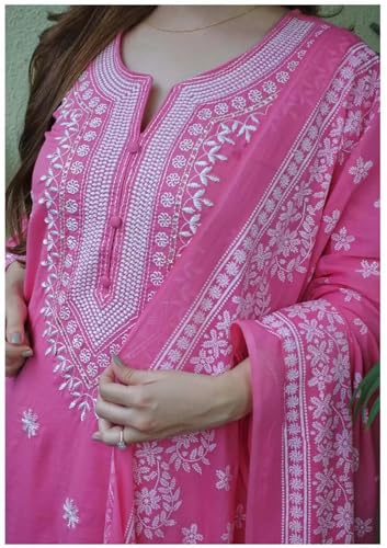 Image of Royal Export Women's Viscose Floral Embroidered Straight Kurta Pant with Dupatta Set | Kurta Sets for Women