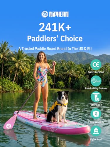 Image of Niphean (Extra Large) Inflatable Paddle Board, SUP for 2+1 People /Family 500lbs Capacity Stand Up Paddle Board with SUP Accessories, StabilTrac Fin Non-Slip Paddleboard for Adults