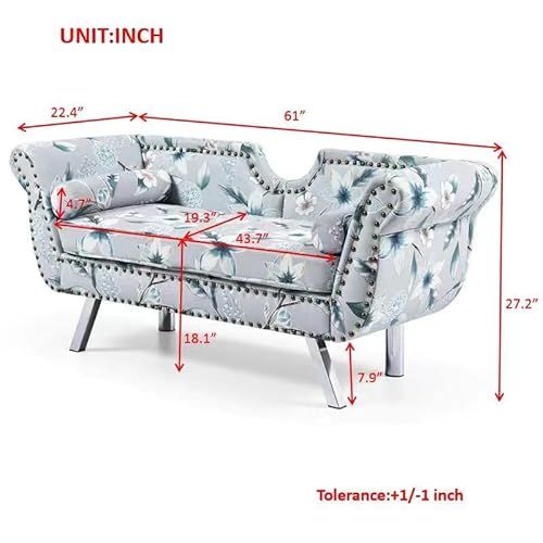 Holaki 61"Velvet Loveseat,Upholstered Chesterfield Sofa With 2 Round Pillows,Mid Century Modern Settee Love Seat With Nailhead Trim Curved Backrest Roll Arm,Metal Leg,Small Sofa For Livingroom(Flower) #TOP6