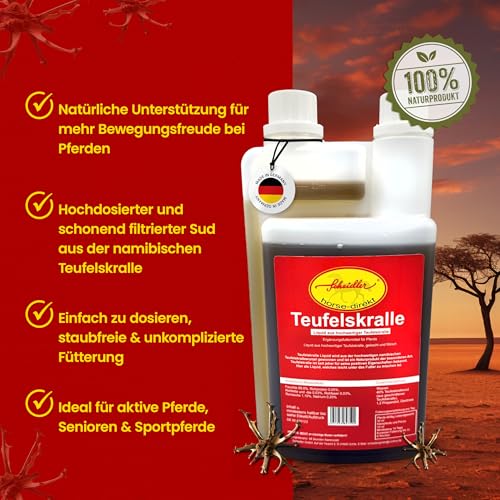 Scheidler horse-direkt Teufelskralle Liquid für Pferde 1000ml – Flüssiger Booster für mehr Bewegungsfreude – 100% Natürliches Ergänzungsfutter – Alternativ zu Teufelskralle Pulver/Pellets