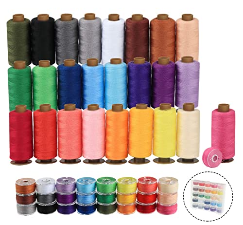 ilauke 50Pcs Thread for Sewing, 400 Yards Sewing Thread kit, Prewound Bobbins Hand & Machine, Sewing Machine Thread Assortment for Brother Singer Janome Juki...
