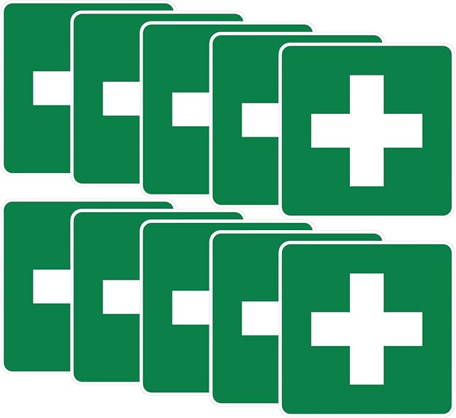 10 PCS First Aid Kit Signs - Self Adhesive Vinyl Sticker (7cm x 7cm)