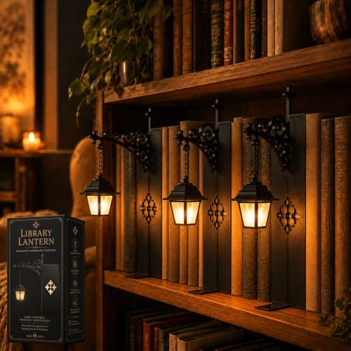 Library Lantern-Decorative Bookshelf Lighting, Cozy Vintage Wooden Nightlight, Warm Eye-Caring Glow for Reading Nook & Bookcase, Versatile Study Desk Lamp, Gift for Book Lovers (A 3PCS)