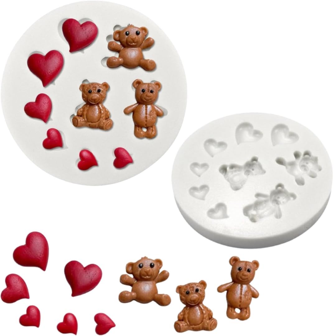 LEGACYCART 9 Slot 3D Teddy and Heart Silicone Moulds Handmade Chocolate Candle Bath Soap Earring Keychain Home Decor DIY Resin Sugar Craft Polymer Clay Gum Paste Crafting Projects Mold (Pack of 1)