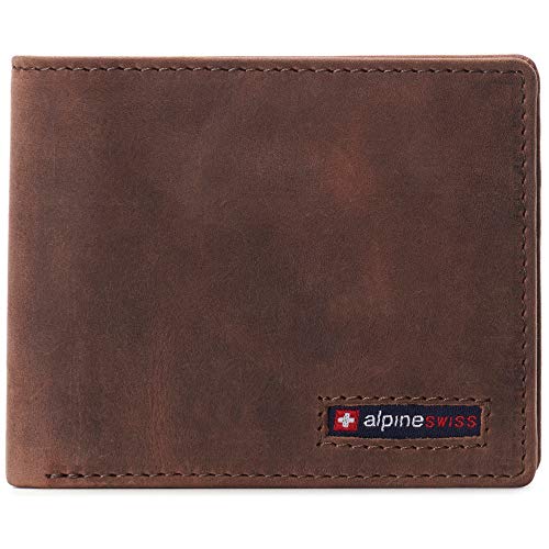 Image of Alpine Swiss Connor Executive Bifold Wallet | Business Passcase for Men | Premium Leather | Dual ID Windows | RFID Blocking | Gift Box Included Nubuck Tan