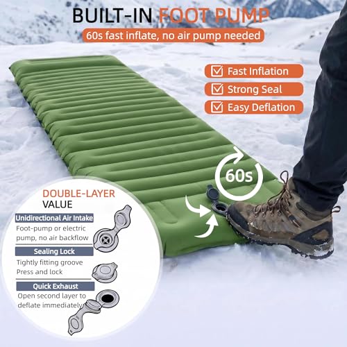 Image of 4 Inch Thick Camping Sleeping Pad with Internal Straps - R Value 4.0 for 4 Seasons, Durable & 100% Waterproof Outdoor Air Mattress, Lightweight Sleeping Mat for Hiking, Backpacking, Travel