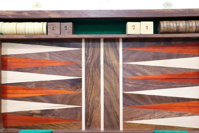 Set Backgammon pieghevole - Tavola da viaggio Backgammon in palissandro dorato da 14" (Sheesham) - Taj Chess Store