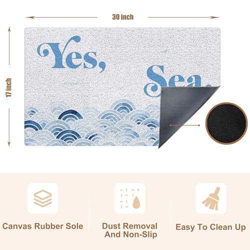 RYYCDOI Ocean Beach Door Mat, Coastal Nautical Doormat Outdoor Indoor Entrance Porch, Sea Waves Beachy Outdoor Mat, Blue Coastal Welcome Mats for Front Door, 17x30 Inch - Image 3