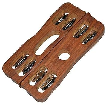Yoshiva Jheeka Cymbal Indian Musical Percussion Musical Instrument | Steel Jigal Fibre Dafli/Tambourine | Wooden Khartal Bhajan and Kirtans,Mandir aarti (6x7 inch, 2Pcs) - image, photos