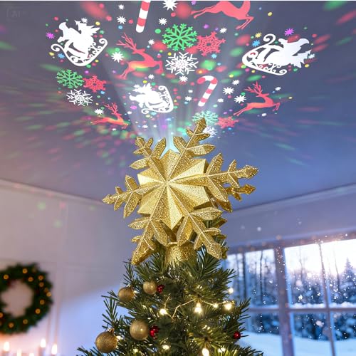 DG-Direct Rotating Christmas Tree Topper with 6 Projection Patterns, Gold