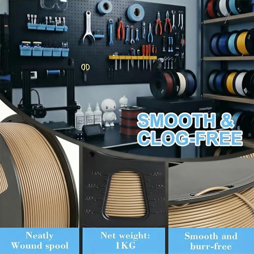Image of LOVOON PLA Filament 1KG, 1.75mm 3D Printer Filament Dimensional Accuracy + /- 0.02mm, Neatly Wound 3D Printing Filament, Fits Most FDM 3D Printers, 1KG Spool (2.2lbs), Wood Color