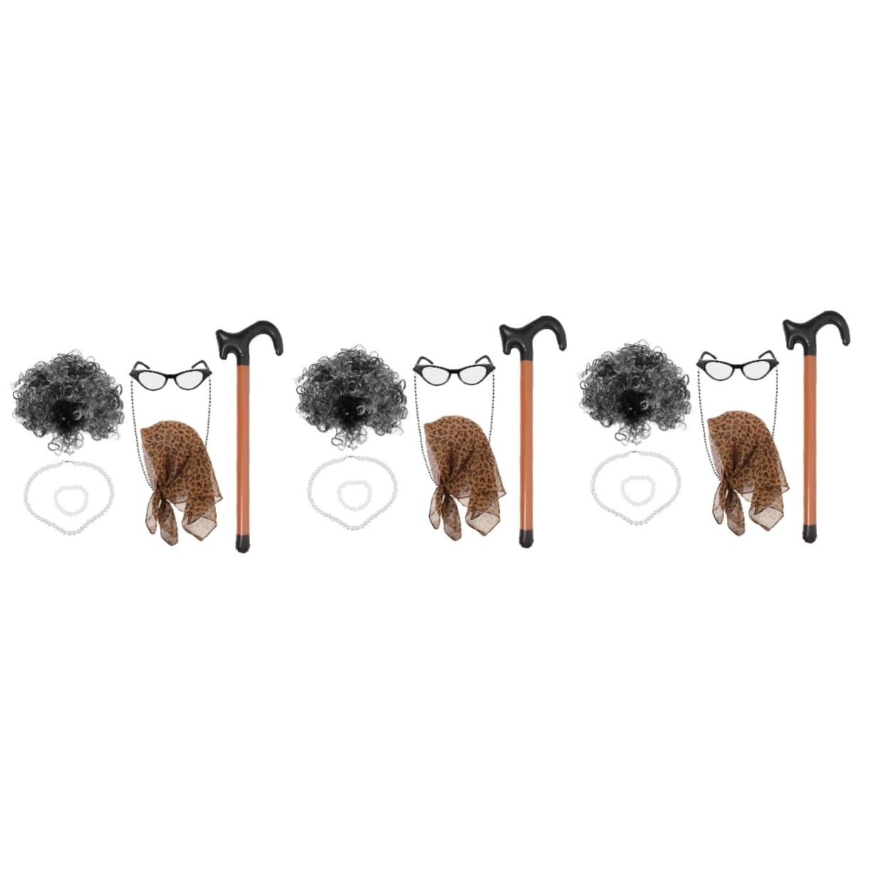 3sätze Old Lady Wig Für Kostümparty Teiliges Grandma Cosplay Kostüm Mit Brille Und Schmuck Für Halloween Theateraufführungen Und Karneval