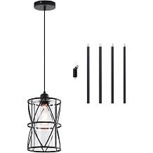 Black Industrial Metal Pendant Light +Threaded Extension Rods with Sloped Ceiling AdapterSet of 5