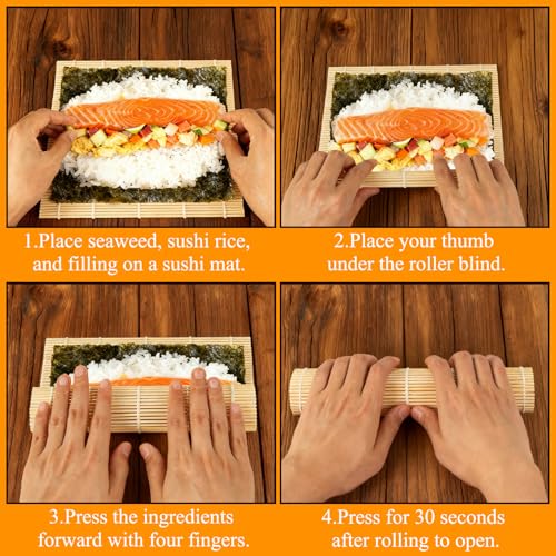 YEAJOIN 4 Pcs Bamboo Roll Sushi Mat, Sushi roll maker for Kimbap Sushi Maki Rolls, Easy Homemade (9.5\" x 9.5\")