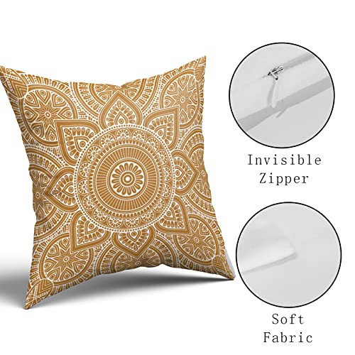 Mustard Mandala Pillow Covers 18 X 18 Inch Elegant Floral Decorative Pillowcase Flower Outdoor Decor Square Cotton Cushion Covers For Couch Sofa Bedroom Livingroom Patio (Pack Of 2) #TOP2