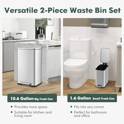 Set de 2 canecas de basura de acero inoxidable 12.2 gal miniatura 2