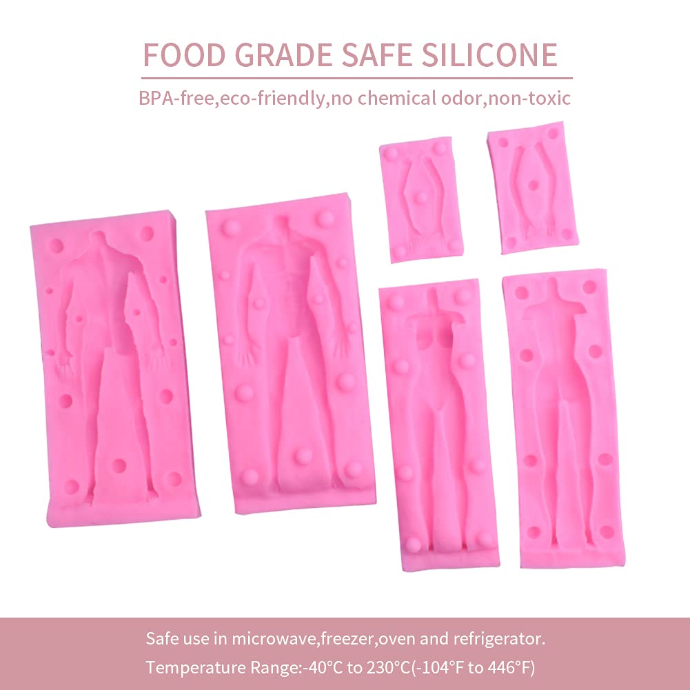 Paquete de 2 moldes de silicona para fondant de hombre y mujer, molde de arcilla de yeso, molde de chocolate, galletas, azúcar, manualidades, molde de hielo, suministros de decoración de pasteles,