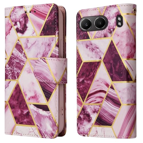 Image of ClickCase Marble Series Faux Leather Back Case Card Holder Wallet with Magnetic Closure Flip Cover for OnePlus Nord 4 5G (Wine Purple)