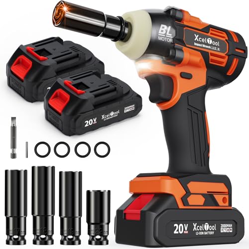 Roleader 1280W Brushless Cordless Impact Wrench, 1/2 Inch Impact Driver with Adjustable Torque, Max Torque 520N.m 2200 RPM Variable Speed, 2 * 2.0Ah Li-Ion Battery and 1 Hour Fast Charger
